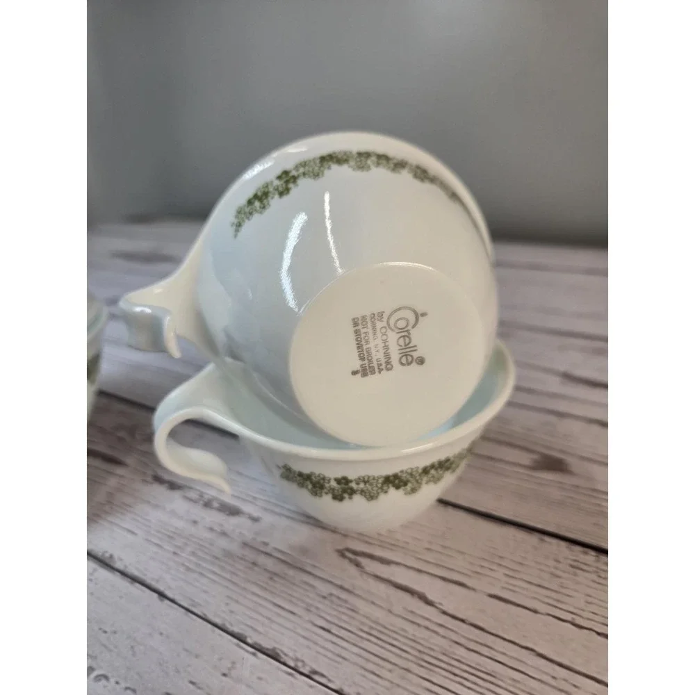 4 Vintage Corelle Corning Crazy Daisy Spring Blossom Hook Handle Coffee Tea Cups